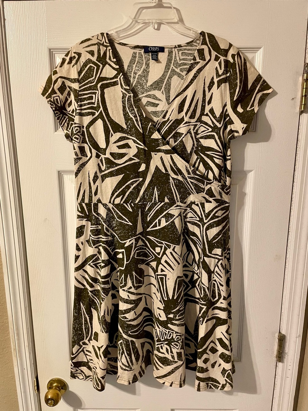 Chaps Olive & Cream Abstract Print Wrap-Style Midi Dress